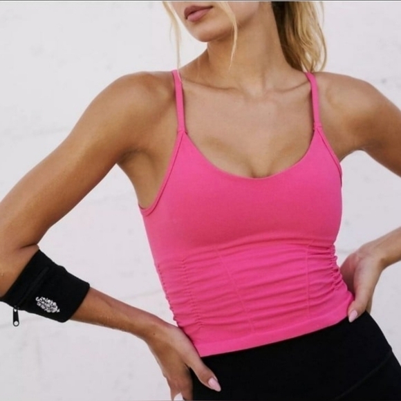 Pink Free People Movement Good Karma Ruched Crop Tank Size XL - Picture 3 of 3